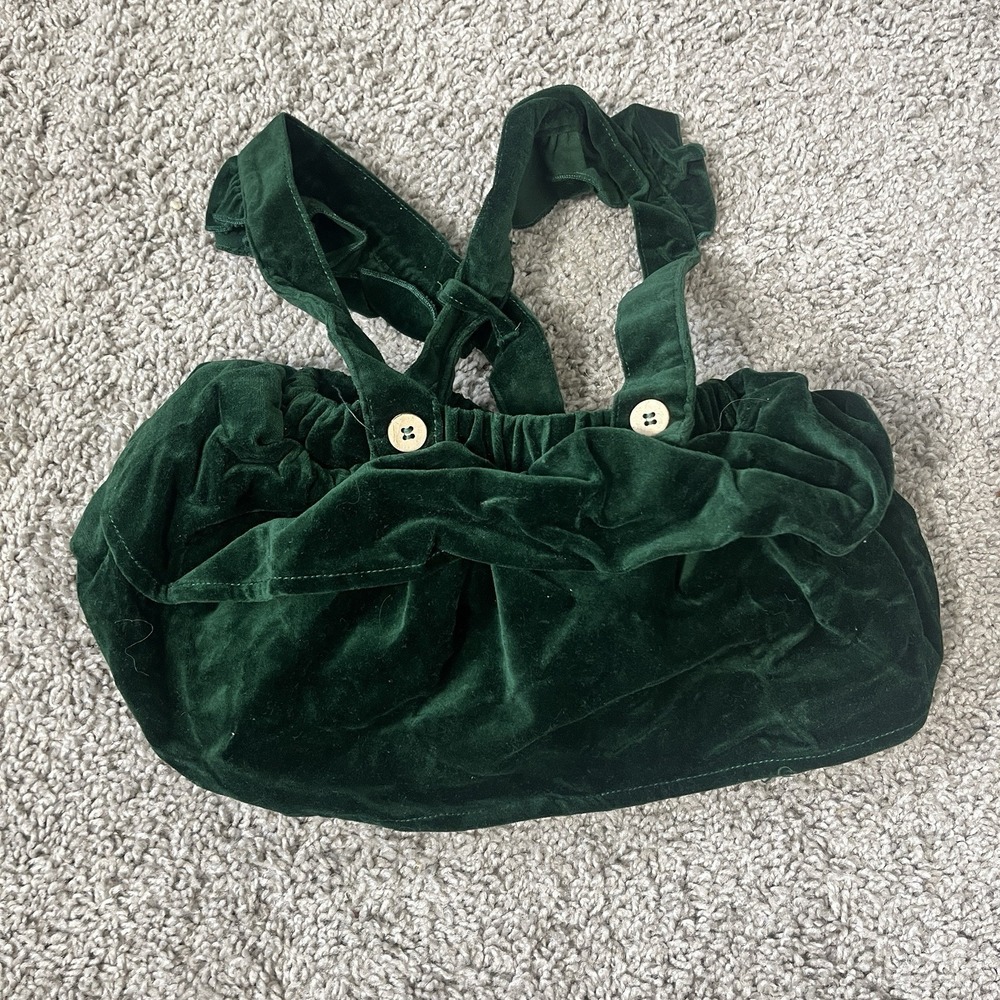 Elegant Baby Emerald Green Velvet Suspender Ruffle Romper 9-12 Months - Picture 1 of 5